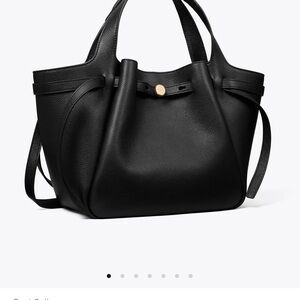 Tory Burch Black Leather Tote with Gold Detail